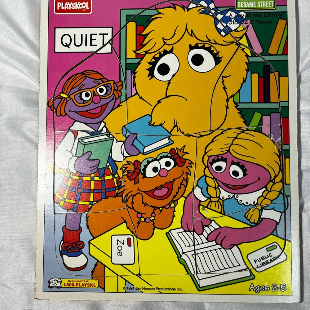Vintage‎ 1994 Playskool Sesame Street Wooden Puzzle Mr Snuffleupagus Zoe 8pc